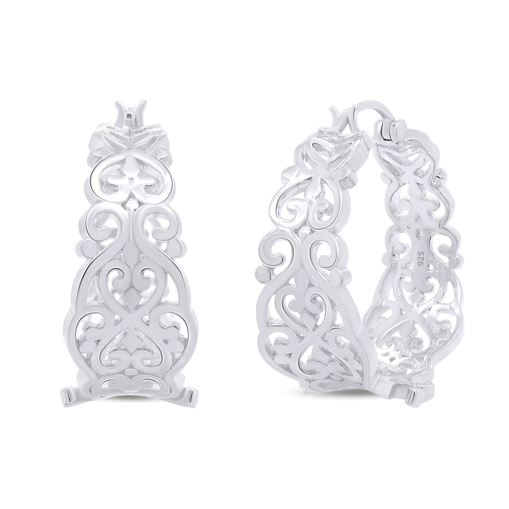 
                      
                        Textured Filigree Round Earrings for Women in 925 Sterling Silver
                      
                    