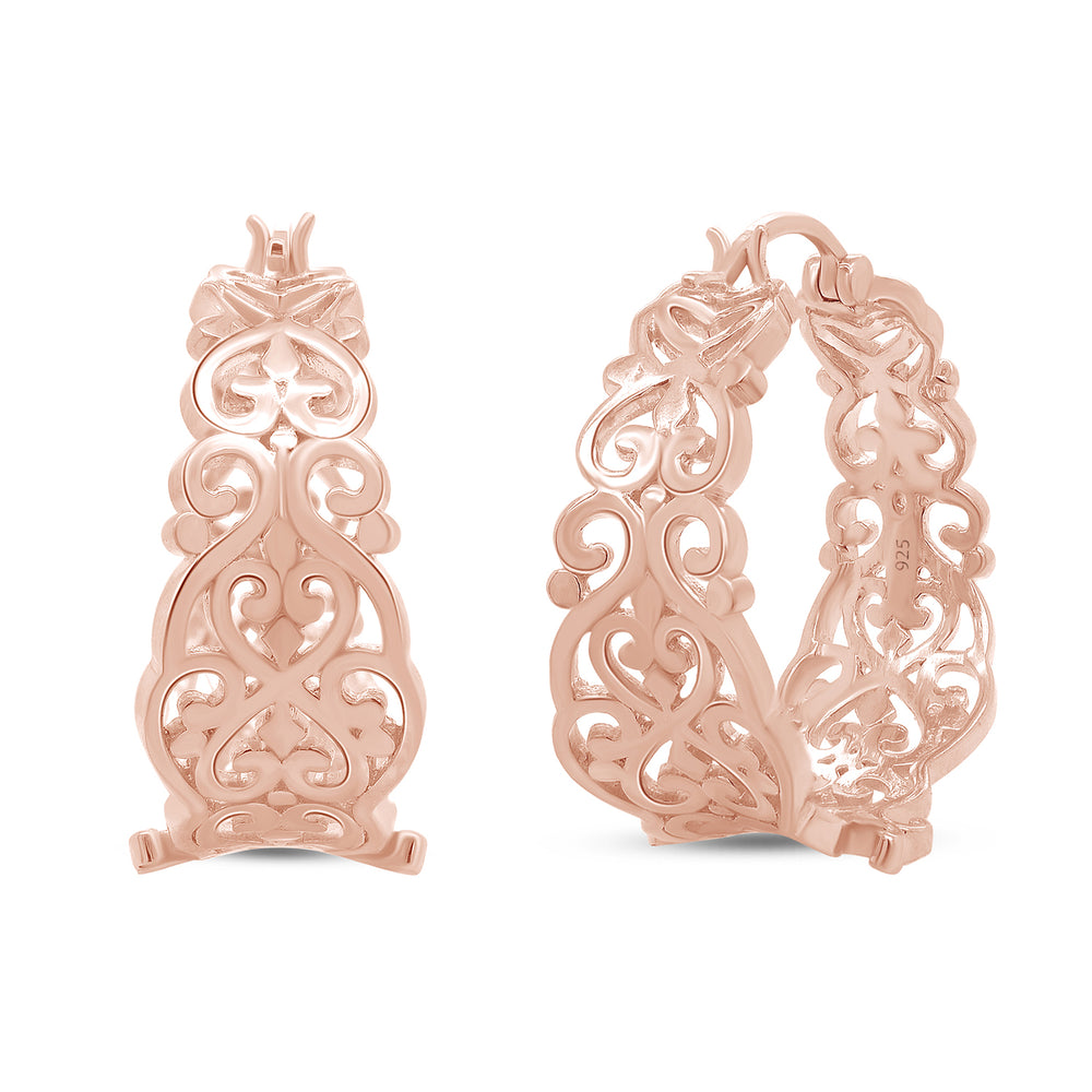 
                      
                        Textured Filigree Round Earrings for Women in 925 Sterling Silver
                      
                    