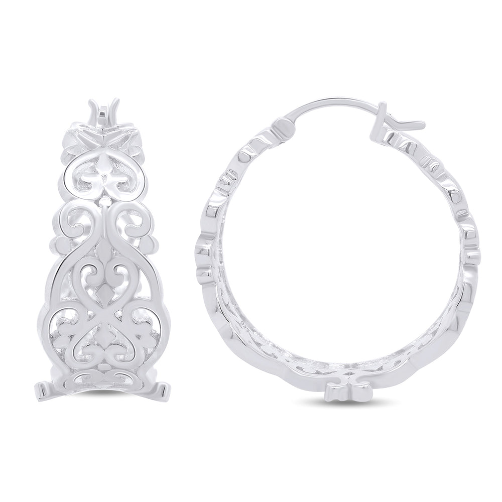 
                      
                        Textured Filigree Round Earrings for Women in 925 Sterling Silver
                      
                    