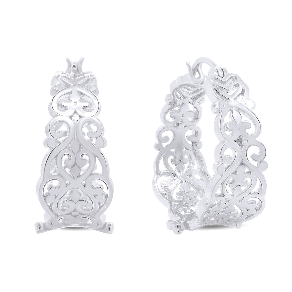 
                      
                        Textured Filigree Round Earrings for Women in 925 Sterling Silver
                      
                    