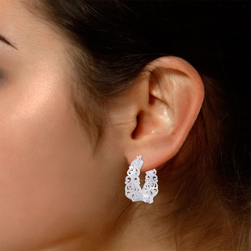 
                      
                        Textured Filigree Round Earrings for Women in 925 Sterling Silver
                      
                    