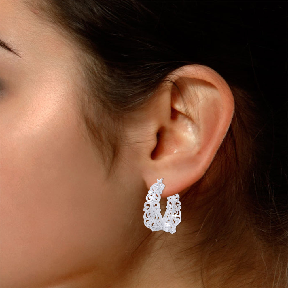 Textured Filigree Round Earrings for Women in 925 Sterling Silver