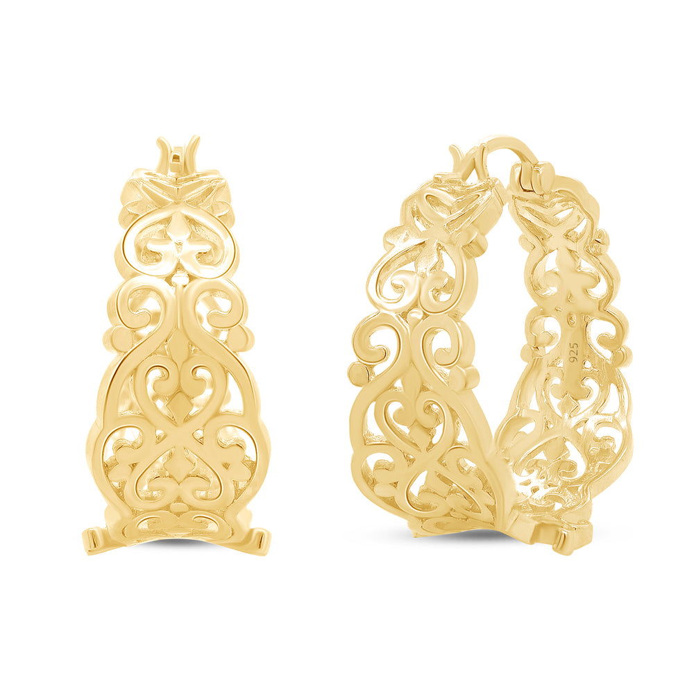 
                      
                        Textured Filigree Round Earrings for Women in 925 Sterling Silver
                      
                    