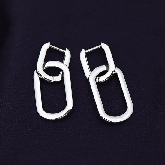 Double Chain Link Drop Earrings for Women in 925 Sterling Silver