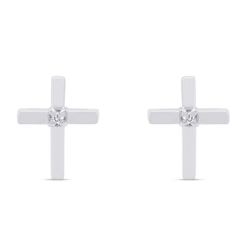 
                      
                        Natural White Diamond Cross Stud Earrings For Women's In 14K Gold Over Sterling Silver (0.02 Cttw, I2-I3 Clarity)
                      
                    