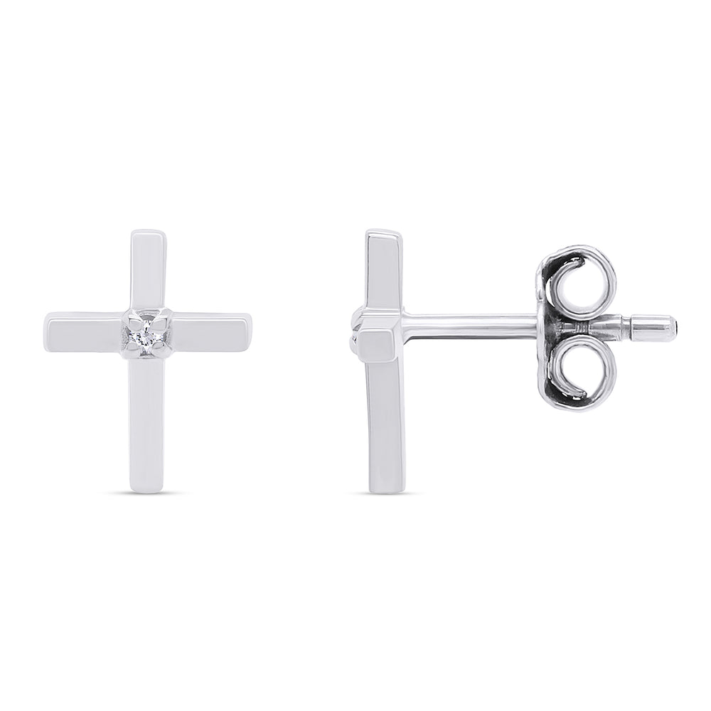 
                      
                        Natural White Diamond Cross Stud Earrings For Women's In 14K Gold Over Sterling Silver (0.02 Cttw, I2-I3 Clarity)
                      
                    