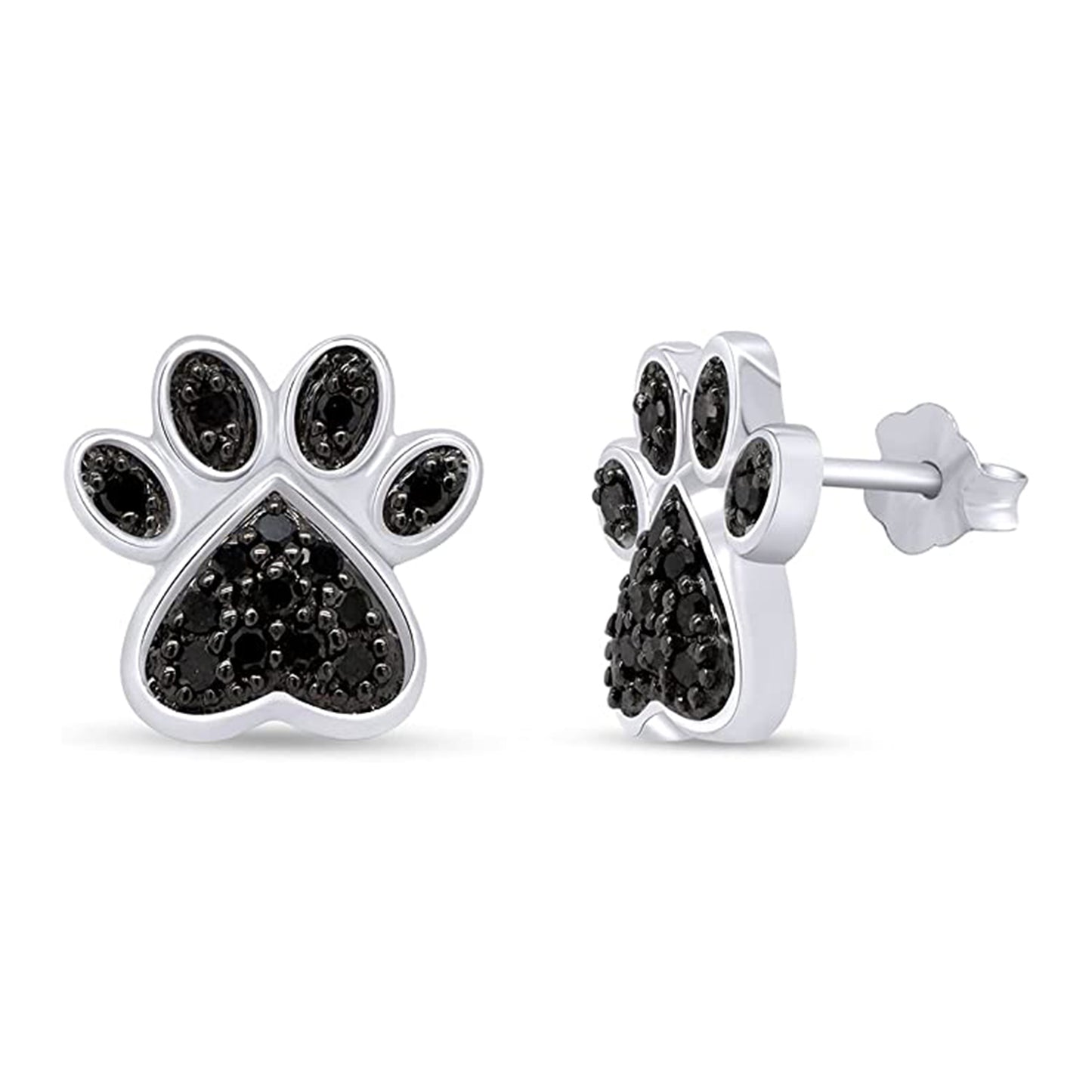 Load image into Gallery viewer, 0.25 Carat Black Natural Diamond Dog Paw Print Stud Earrings for Women in 925 Sterling Silver

