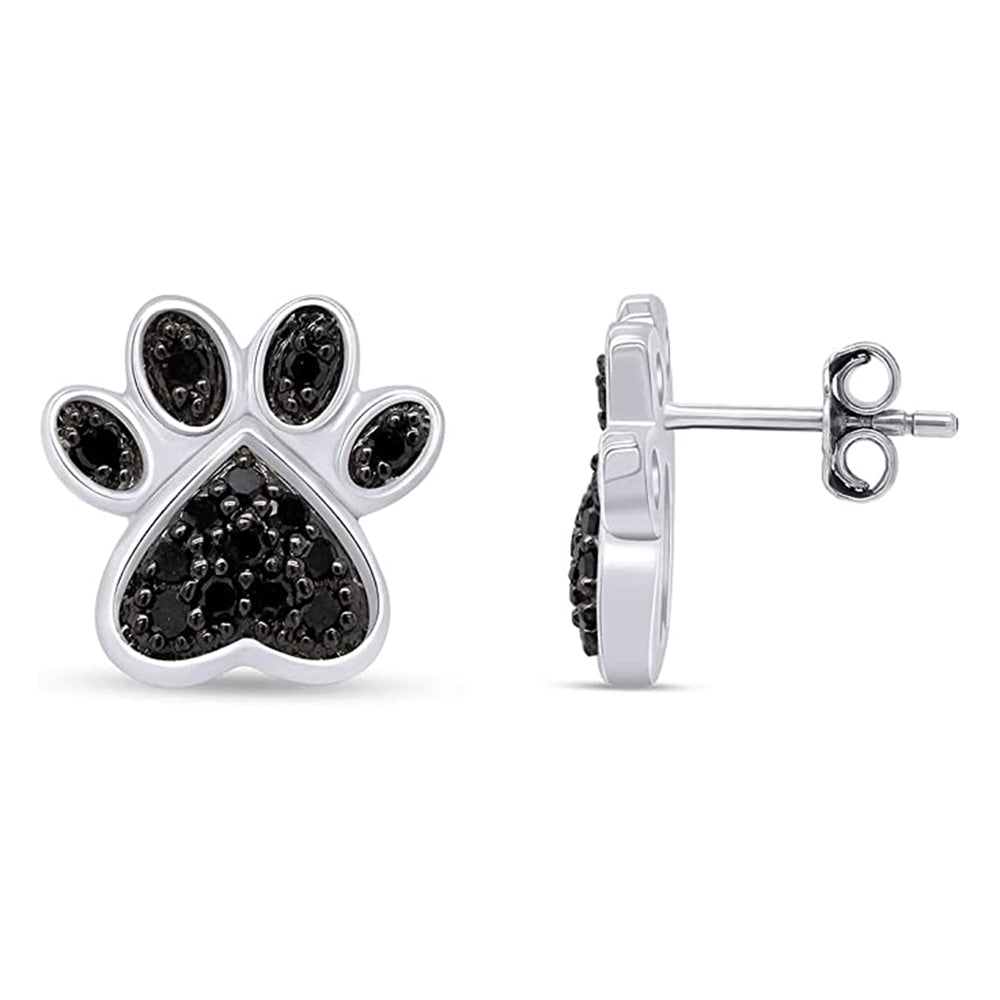 
                      
                        0.25 Carat Black Natural Diamond Dog Paw Print Stud Earrings for Women in 925 Sterling Silver
                      
                    