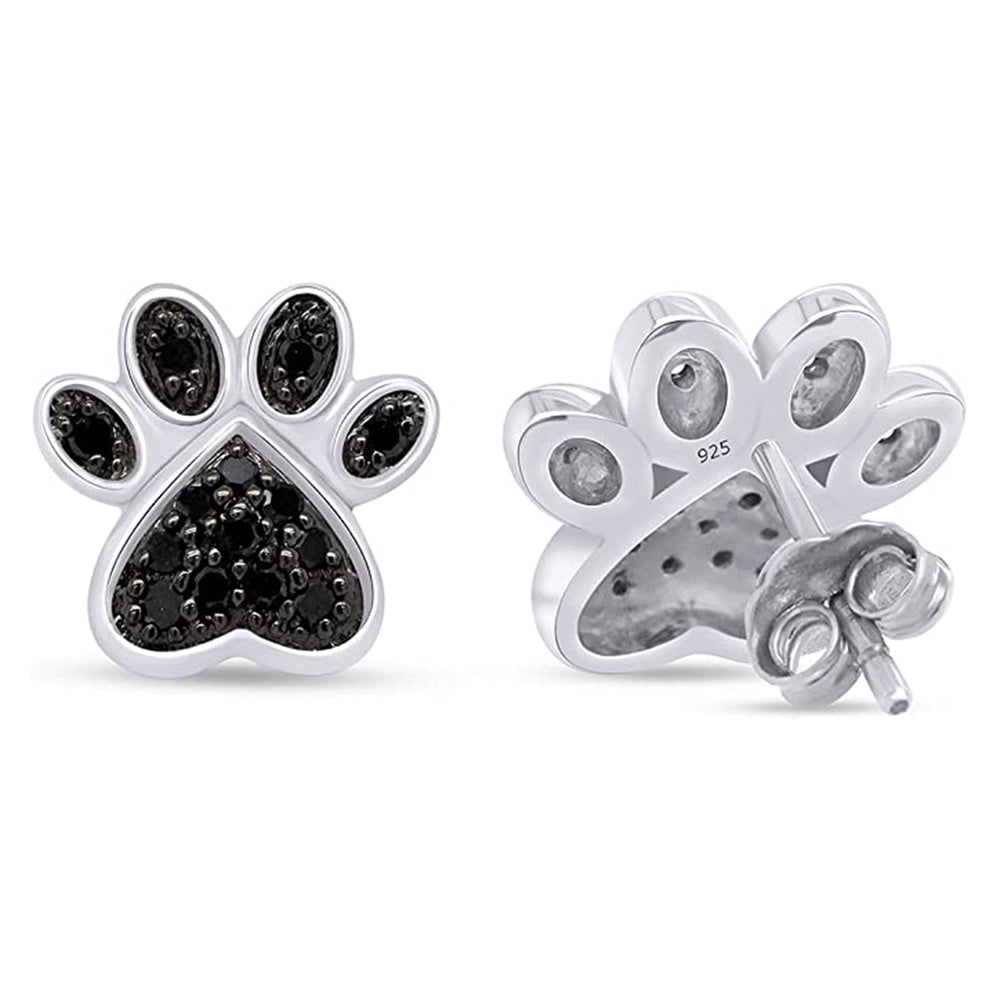 
                      
                        0.25 Carat Black Natural Diamond Dog Paw Print Stud Earrings for Women in 925 Sterling Silver
                      
                    