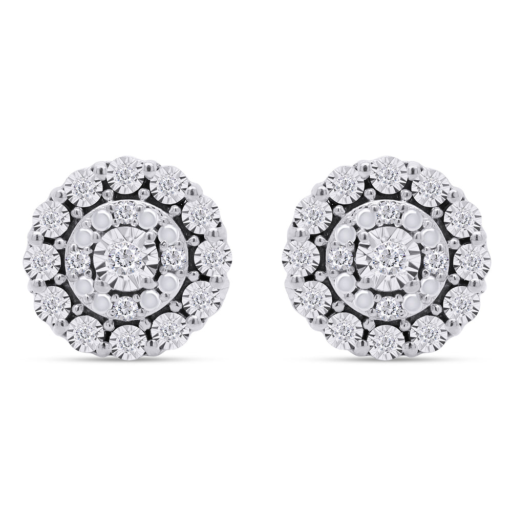 
                      
                        Round Cut White Natural Diamond Halo Cluster Stud Earrings in 925 Sterling Silver (0.10 Cttw)
                      
                    