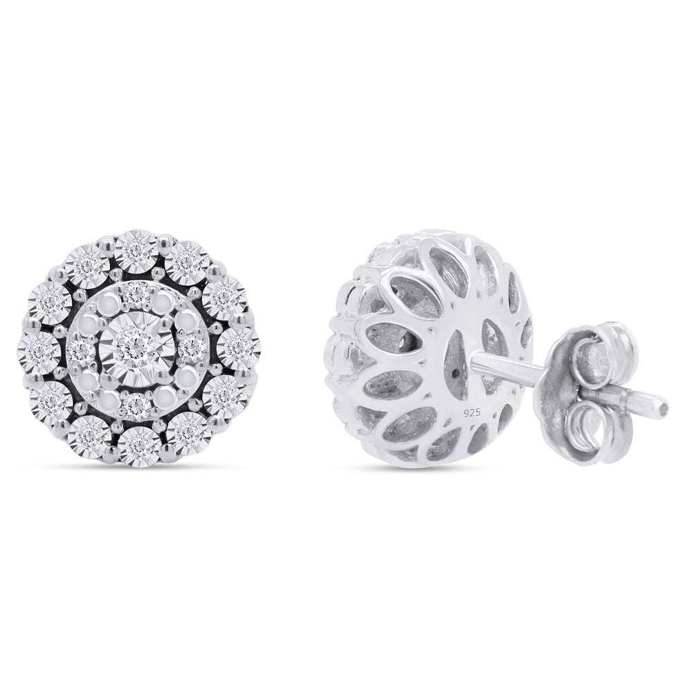 
                      
                        Round Cut White Natural Diamond Halo Cluster Stud Earrings in 925 Sterling Silver (0.10 Cttw)
                      
                    