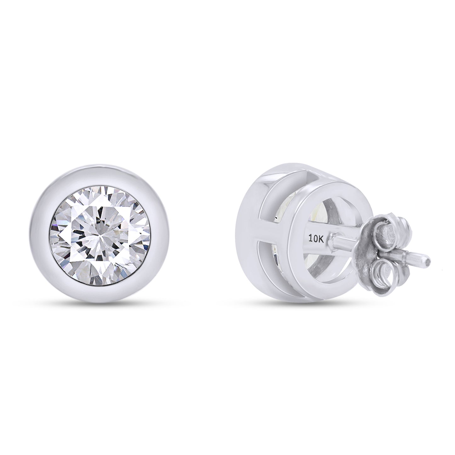 1 8/9 Carat Lab Created Moissanite Diamond Push Back Solitaire Stud Earrings In 10K Solid Gold (1.90 Cttw)