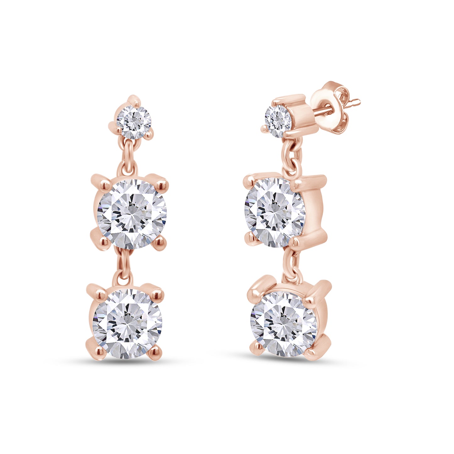 3 1/5 Carat Lab Created Moissanite Diamond 3-Stone Drop Earrings In 925 Sterling Silver Jewelry For Women (3.20 Cttw)