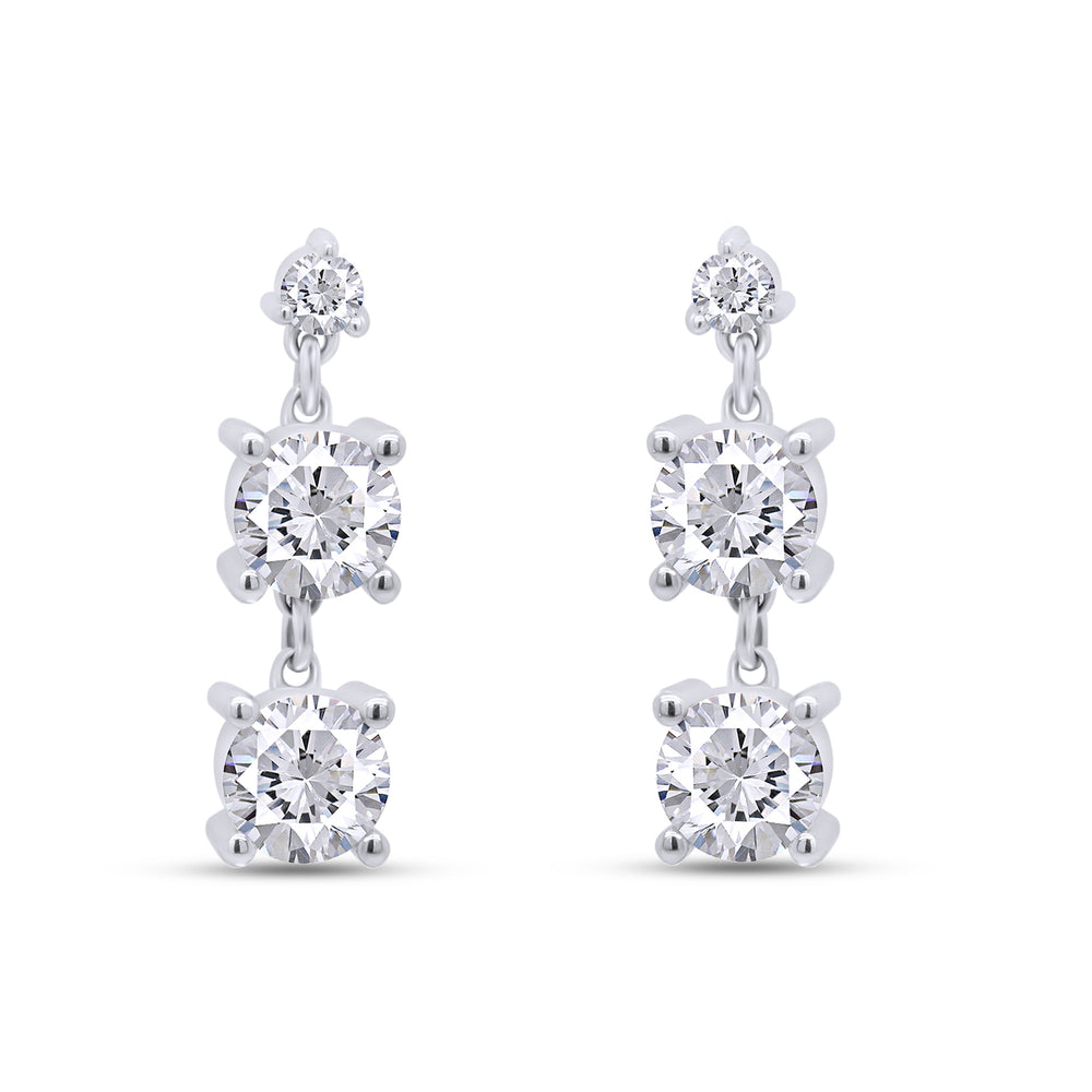 3 1/5 Carat Lab Created Moissanite Diamond 3-Stone Drop Earrings In 10K Or 14K Solid Gold (3.20 Cttw)