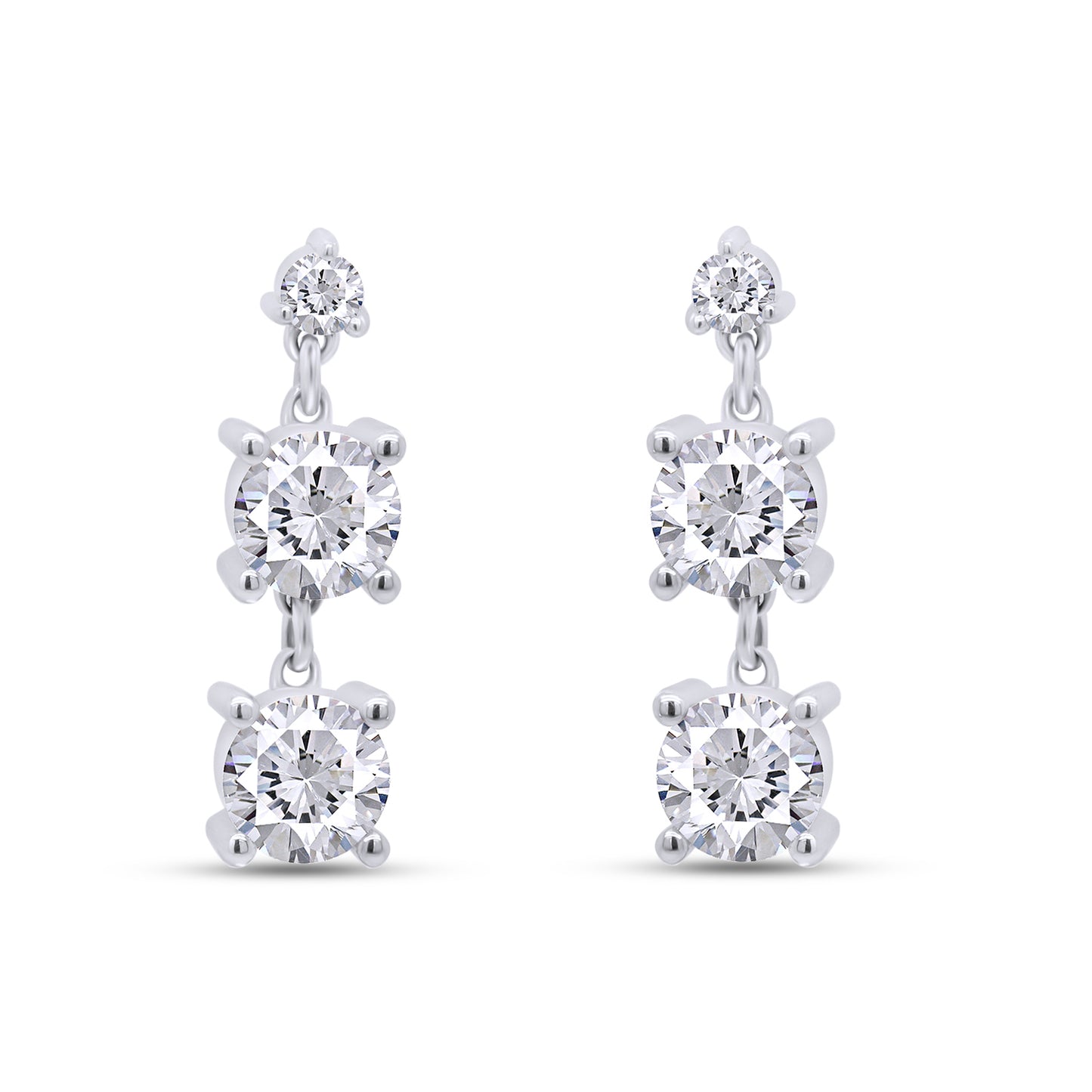 Load image into Gallery viewer, 3 1/5 Carat Lab Created Moissanite Diamond 3-Stone Drop Earrings In 10K Or 14K Solid Gold (3.20 Cttw)
