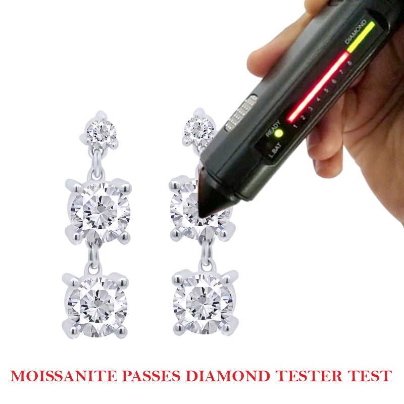3 1/5 Carat Lab Created Moissanite Diamond 3-Stone Drop Earrings In 925 Sterling Silver Jewelry For Women (3.20 Cttw)