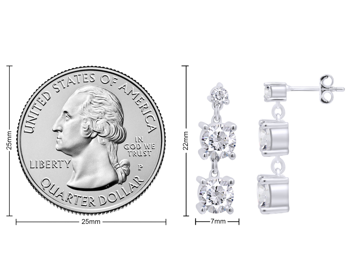 3 1/5 Carat Lab Created Moissanite Diamond 3-Stone Drop Earrings In 925 Sterling Silver Jewelry For Women (3.20 Cttw)