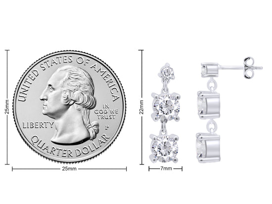 3 1/5 Carat Lab Created Moissanite Diamond 3-Stone Drop Earrings In 925 Sterling Silver Jewelry For Women (3.20 Cttw)