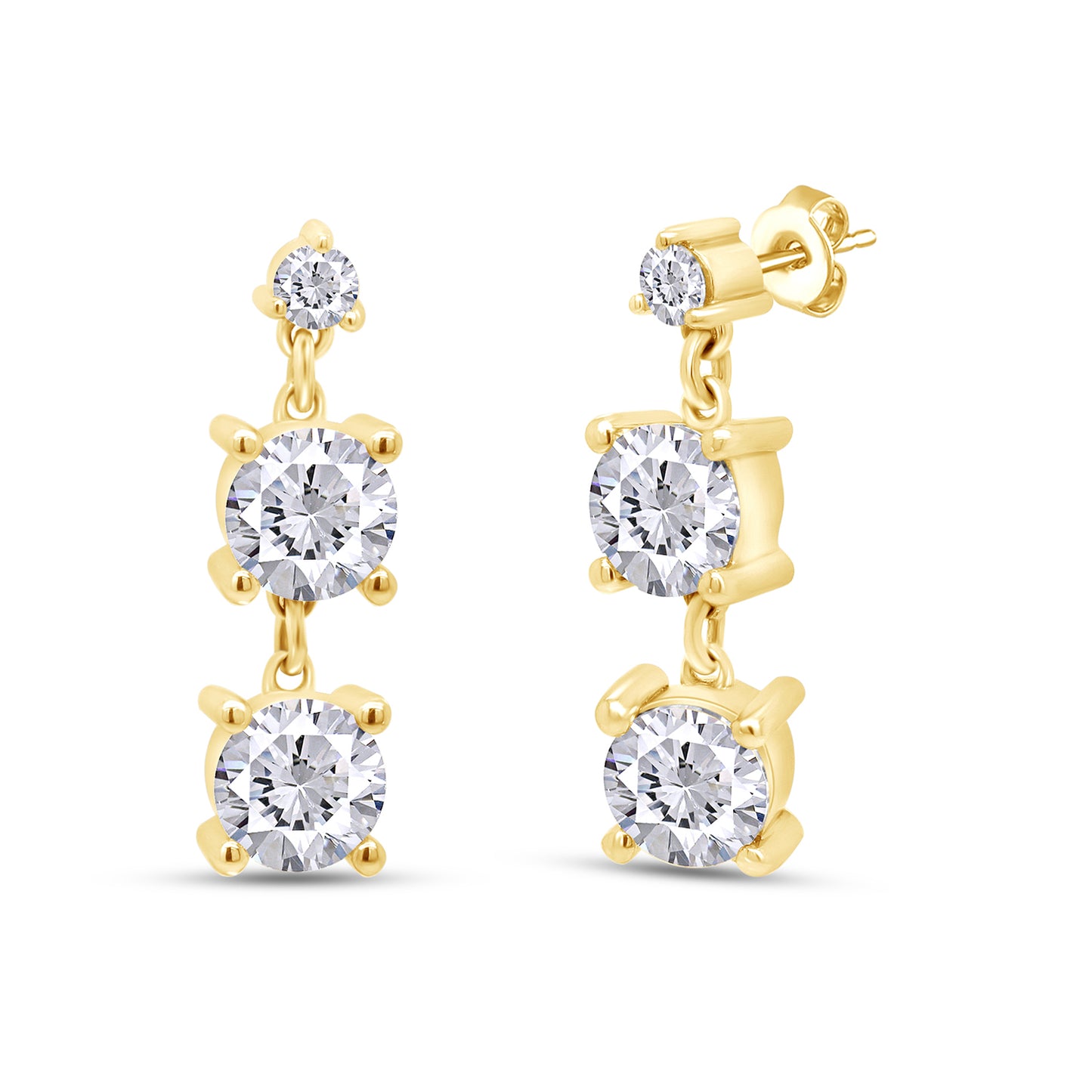 Load image into Gallery viewer, 3 1/5 Carat Lab Created Moissanite Diamond 3-Stone Drop Earrings In 10K Or 14K Solid Gold (3.20 Cttw)
