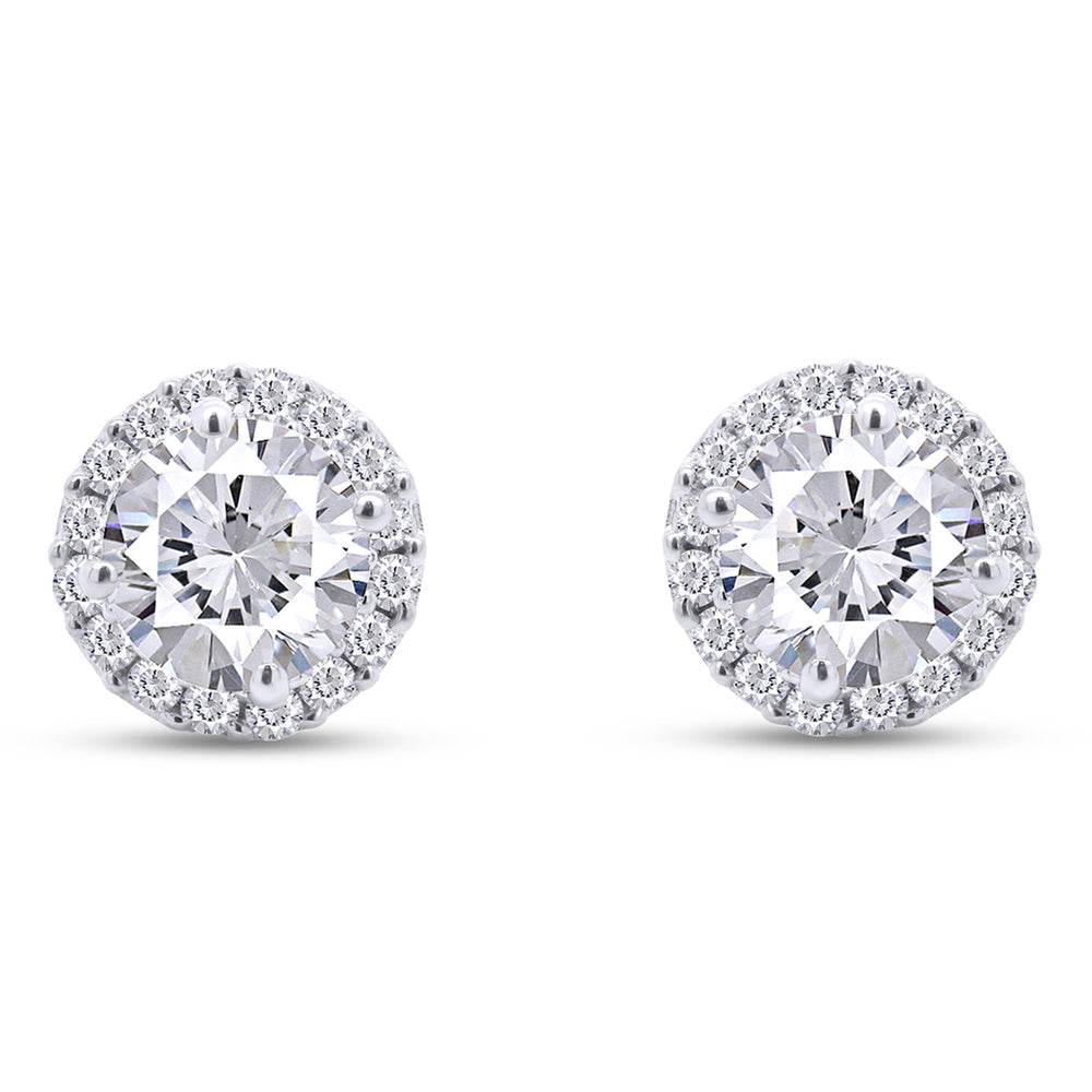 1 4/5 Carat Lab Created Moissanite Diamond Push Back Halo Stud Earrings in 10K or 14K Solid Gold For Women (1.80 Cttw)