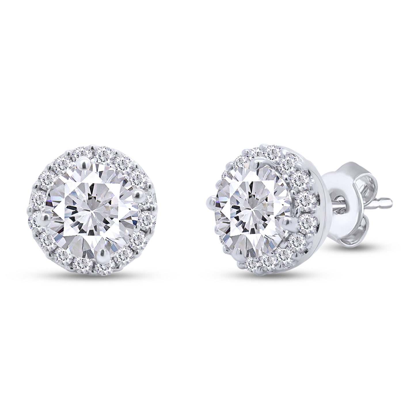 1 4/5 Carat Lab Created Moissanite Diamond Push Back Halo Stud Earrings in 10K or 14K Solid Gold For Women (1.80 Cttw)