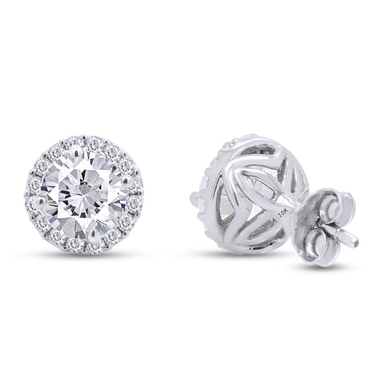 1 4/5 Carat Lab Created Moissanite Diamond Push Back Halo Stud Earrings in 10K or 14K Solid Gold For Women (1.80 Cttw)