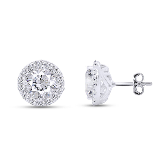 3 1/7 Carat Lab Created Moissanite Diamond Push Back Halo Studs Earrings in 10K or 14K Solid Gold For Women (3.15 Cttw)