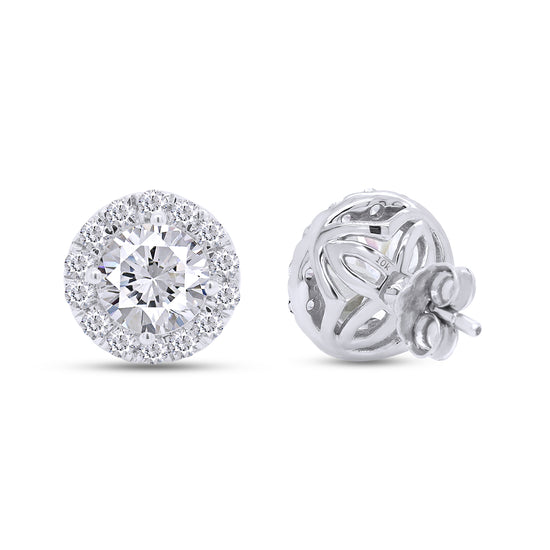 3 1/7 Carat Lab Created Moissanite Diamond Push Back Halo Studs Earrings in 10K or 14K Solid Gold For Women (3.15 Cttw)