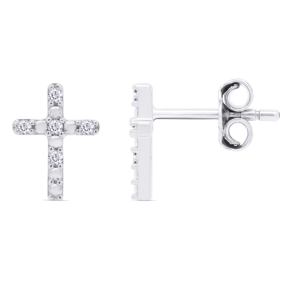 
                      
                        1/20 Carat Round Cut Natural Diamond Accent Cross Stud Earrings For Women In 925 Sterling Silver (0.05 Cttw)
                      
                    