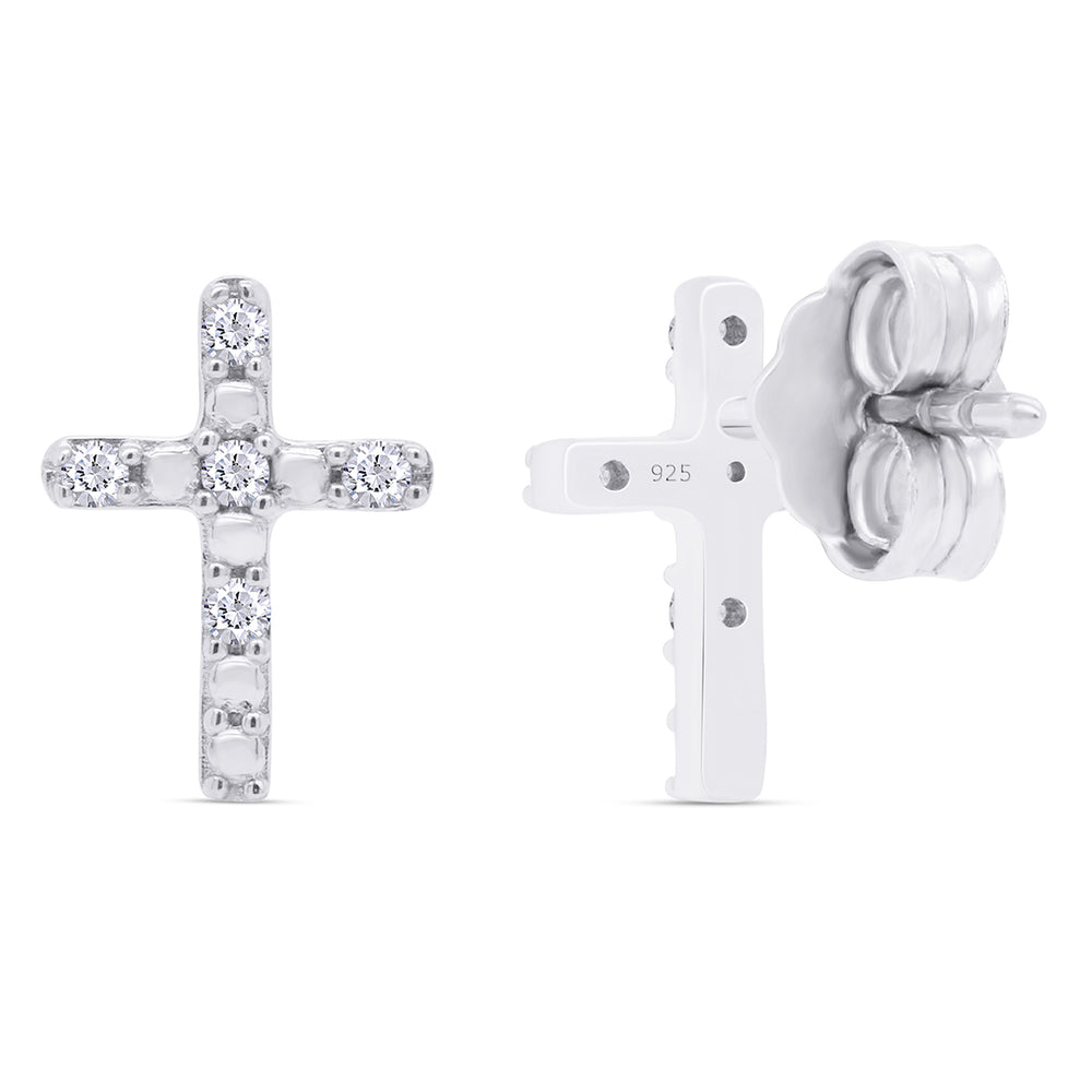 
                      
                        1/20 Carat Round Cut Natural Diamond Accent Cross Stud Earrings For Women In 925 Sterling Silver (0.05 Cttw)
                      
                    