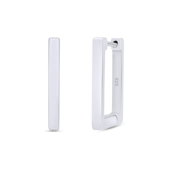 Rectangle Minimalist Geometric Hoop Earrings for Women in 925 Sterling Silver