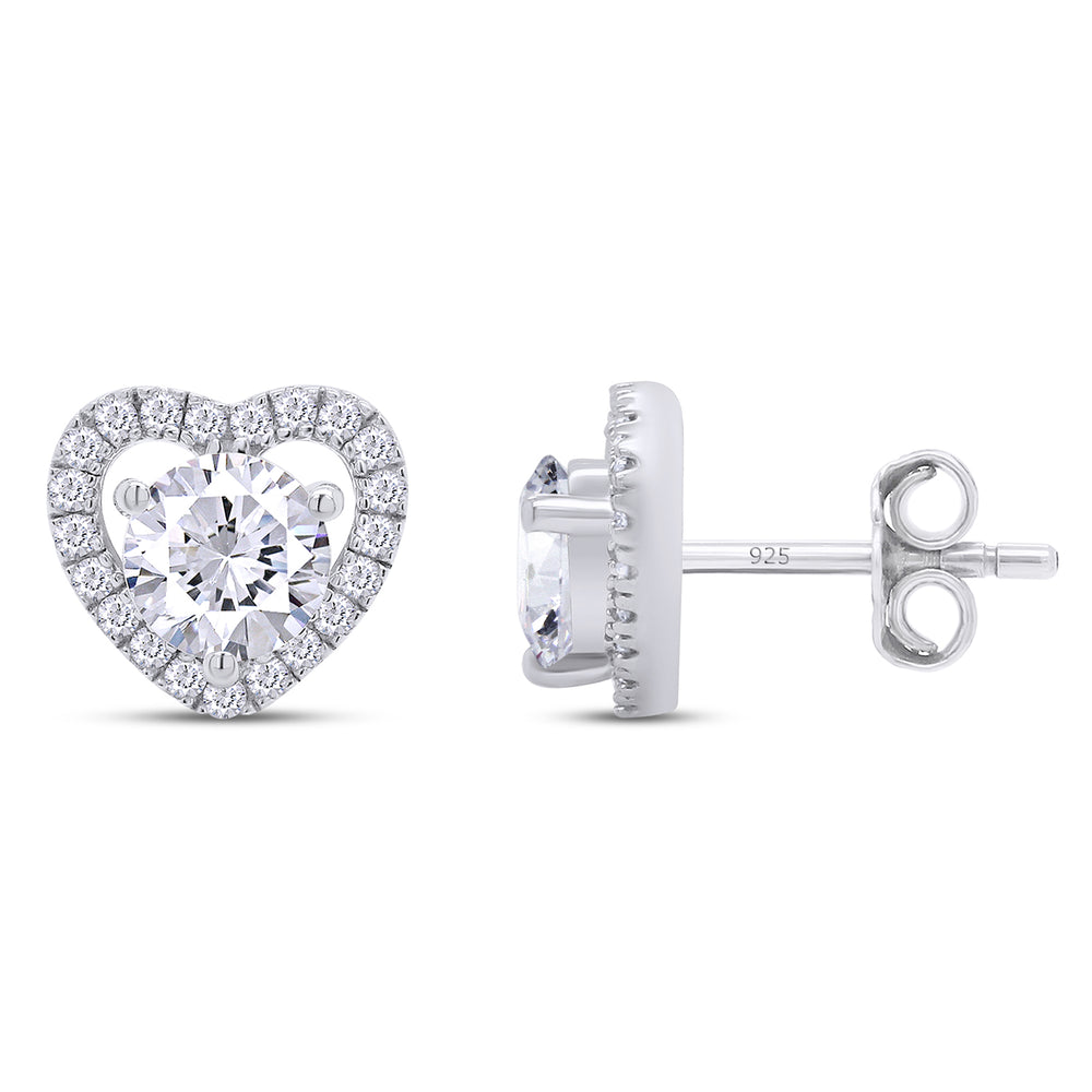 1 Carat Round Cut Lab Created Moissanite Diamond Heart Halo Stud Earrings In 925 Sterling Silver For Women