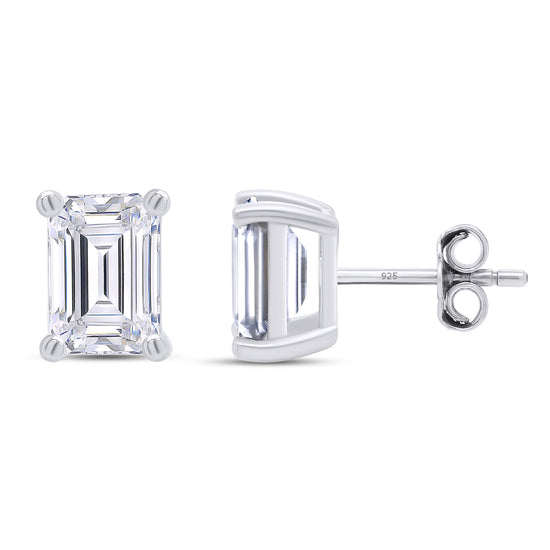 Load image into Gallery viewer, 2 Carat Emerald Shape Lab Created Moissanite Diamond Solitaire Stud Earrings For Women In 925 Sterling Silver
