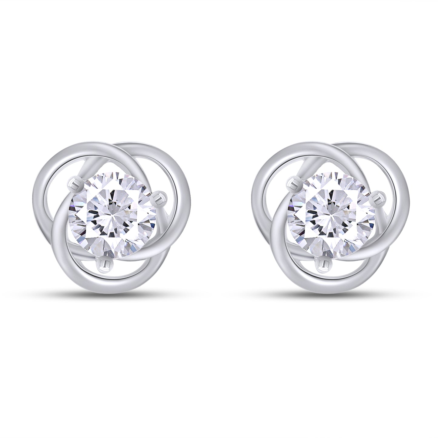 6MM Round Lab Created Moissanite Diamond Solitaire Love Knot Stud Earrings In 925 Sterling Silver
