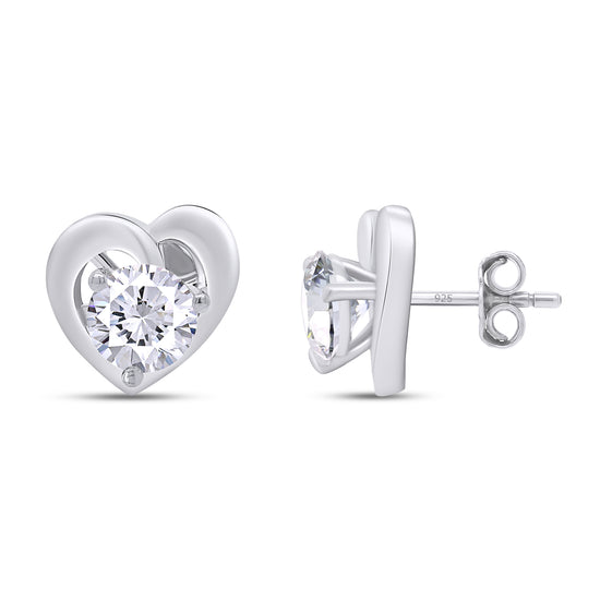 1.50 Carat 6MM Round Lab Created Moissanite Diamond Solitaire Heart Stud Earrings In 925 Sterling Silver