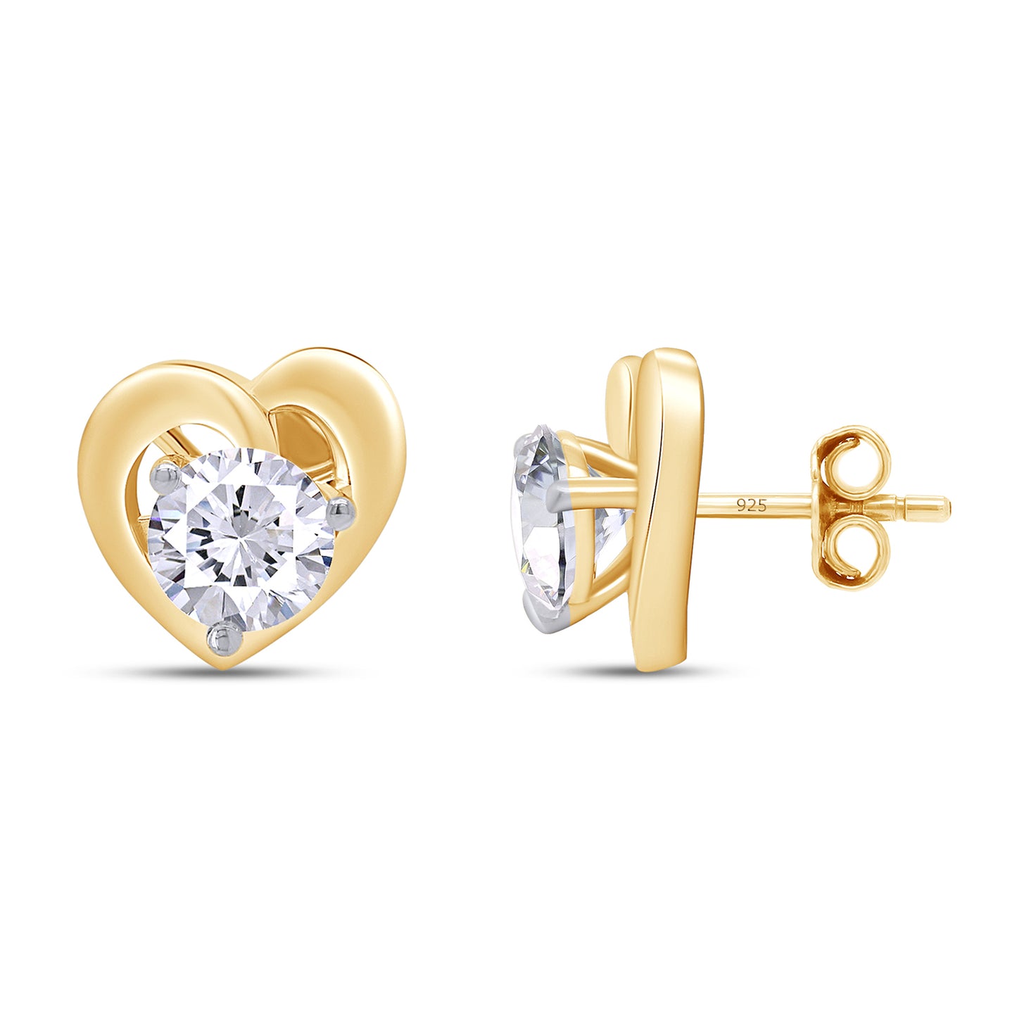 1.50 Carat 6MM Round Lab Created Moissanite Diamond Solitaire Heart Stud Earrings In 925 Sterling Silver