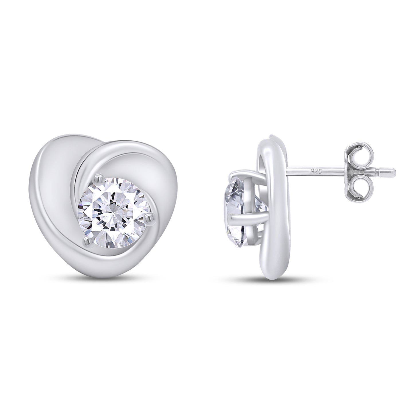 Round Lab Created Moissanite Diamond Solitaire Heart Shaped Stud Earrings In 925 Sterling Silver (1.50 Cttw)