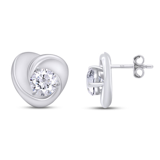 Round Lab Created Moissanite Diamond Solitaire Heart Shaped Stud Earrings In 925 Sterling Silver (1.50 Cttw)
