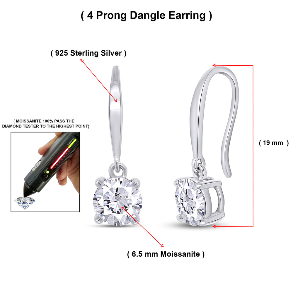 
                      
                        4 Carat Round Cut Lab Created Moissanite Diamond Dangle Earrings For Women In 925 Sterling Silver
                      
                    