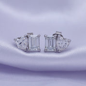 Toi Et Moi Stud Earring Emerald & Heart Shape in Cubic Zirconia