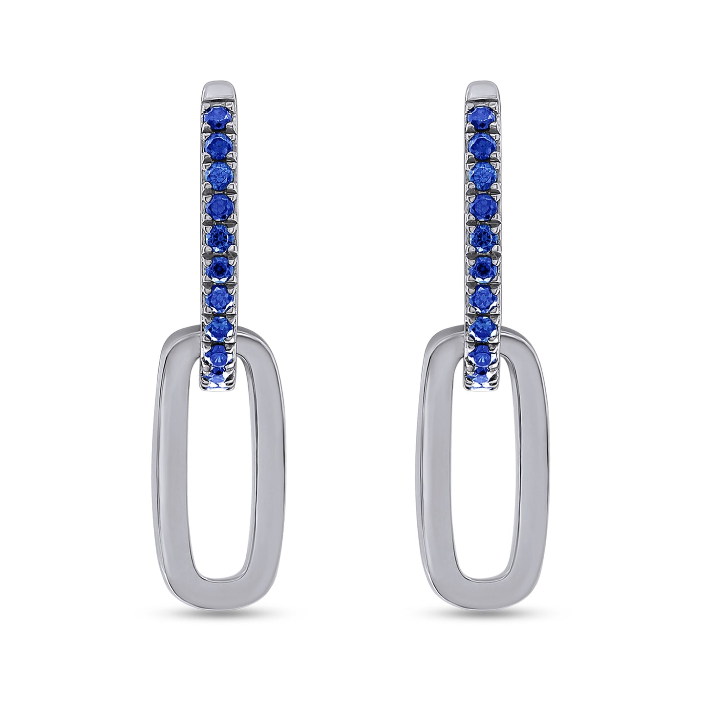 Round Cut Simulated Blue Sapphire Paperclip Link Chain Earrings For Women In 10K Or 14K Solid Gold And 925 Sterling Silver