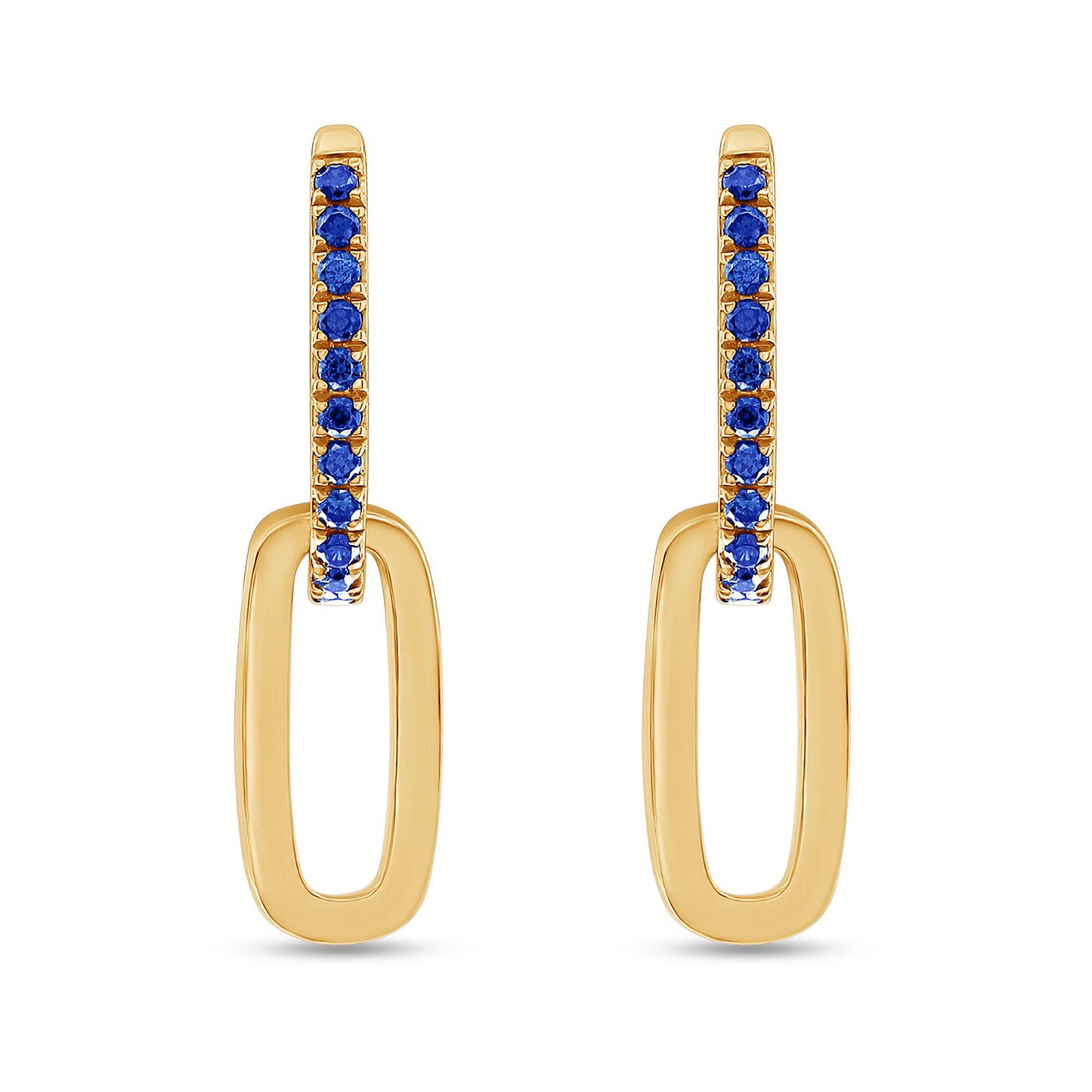 Load image into Gallery viewer, Round Cut Simulated Blue Sapphire Paperclip Link Chain Earrings For Women In 10K Or 14K Solid Gold And 925 Sterling Silver

