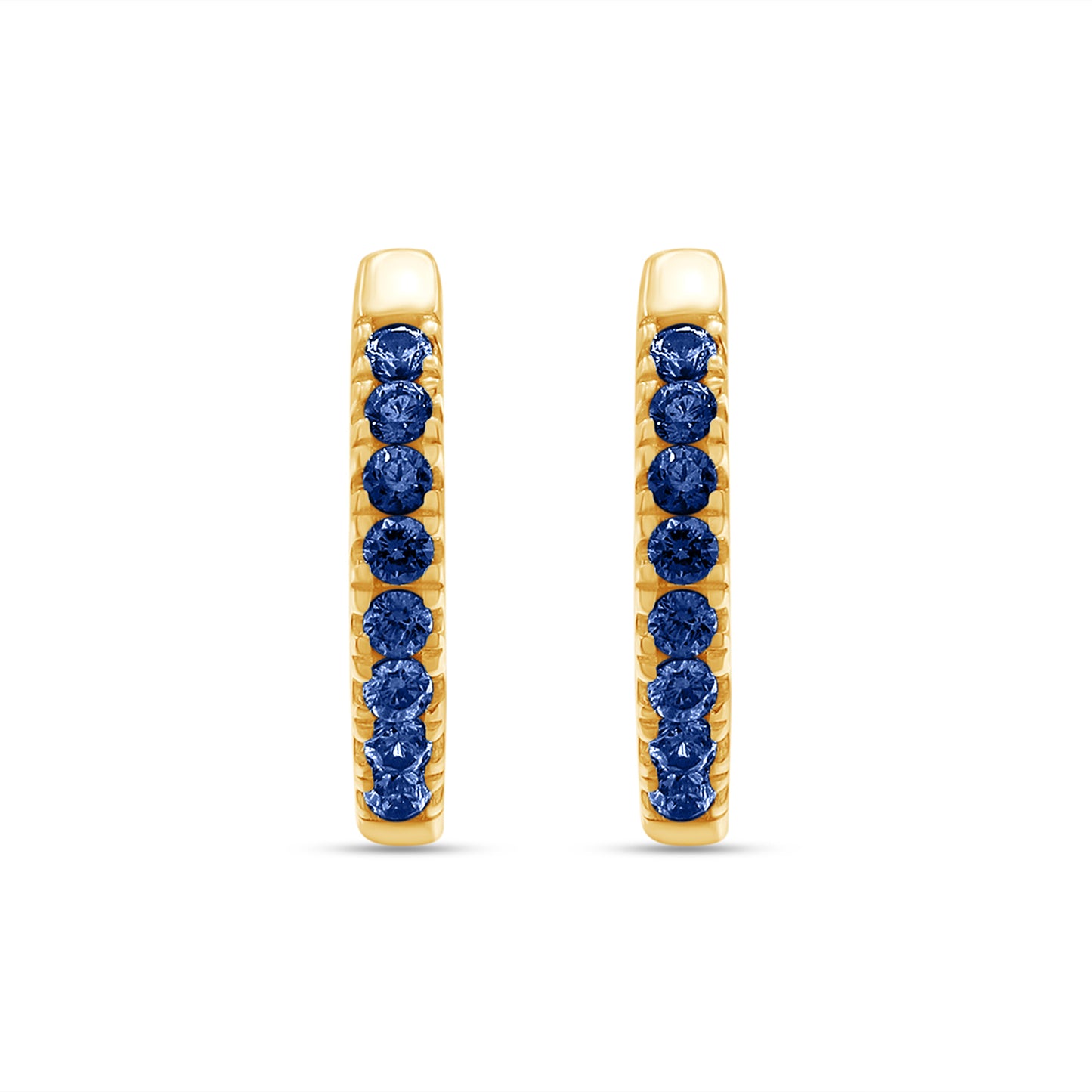 Load image into Gallery viewer, Round Cut Simulated Blue Sapphire Huggie Hoop Earrings For Womens In 10K Or 14K Solid Gold And 925 Sterling Silver
