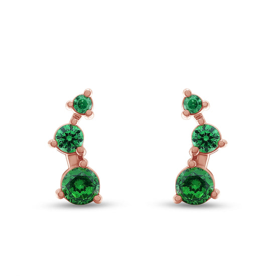 Load image into Gallery viewer, Round Cut Simulated Green Emerald 3-Stone Ear Crawler Stud Earrings For Women In 10K Or 14K Solid Gold And 925 Sterling Silver
