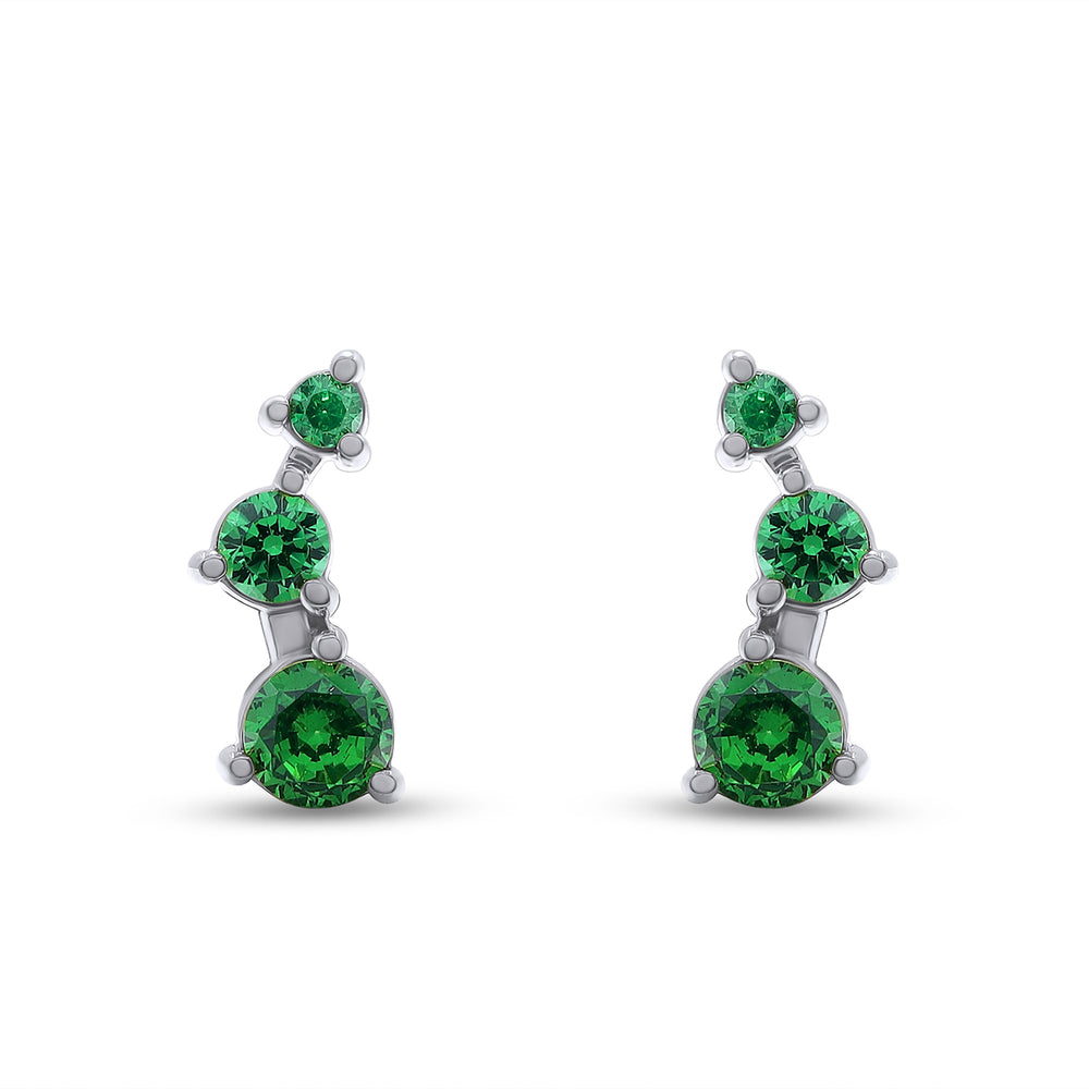 
                      
                        Round Cut Simulated Green Emerald 3-Stone Ear Crawler Stud Earrings For Women In 10K Or 14K Solid Gold And 925 Sterling Silver
                      
                    