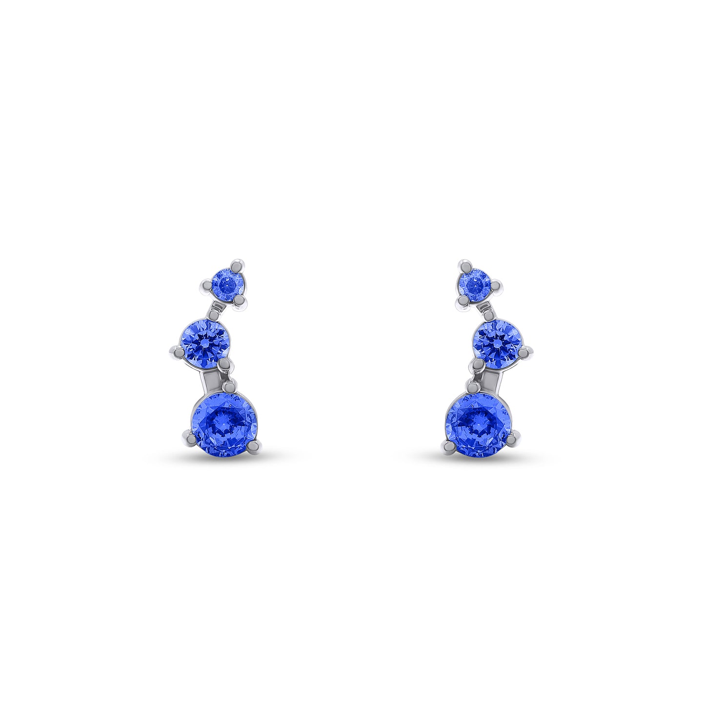 Round Cut Simulated Blue Sapphire 3-Stone Ear Crawler Stud Earrings For Women In 10K Or 14K Solid Gold And 925 Sterling Silver