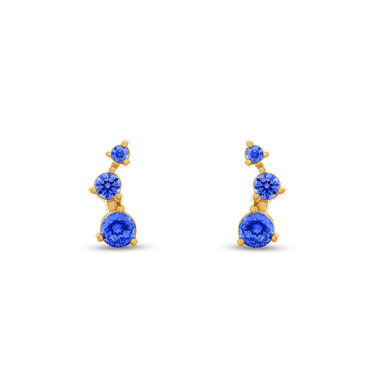 Load image into Gallery viewer, Round Cut Simulated Blue Sapphire 3-Stone Ear Crawler Stud Earrings For Women In 10K Or 14K Solid Gold And 925 Sterling Silver
