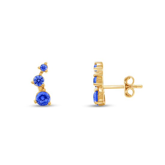 Load image into Gallery viewer, Round Cut Simulated Blue Sapphire 3-Stone Ear Crawler Stud Earrings For Women In 10K Or 14K Solid Gold And 925 Sterling Silver
