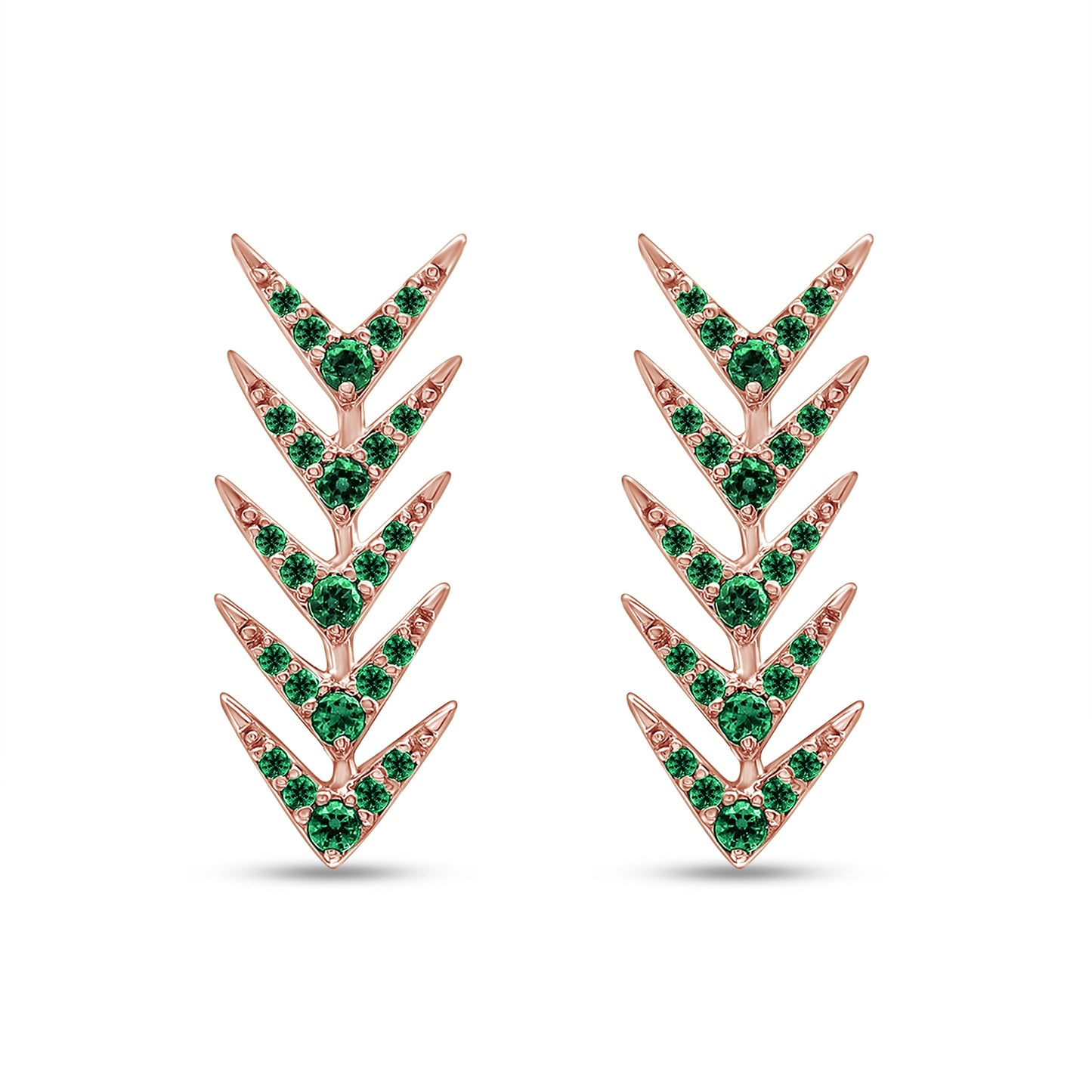 Load image into Gallery viewer, Round Cut Simulated Green Emerald Arrow Climbers Ear Crawler Earrings For Women In 10K Or 14K Solid Gold And 925 Sterling Silver

