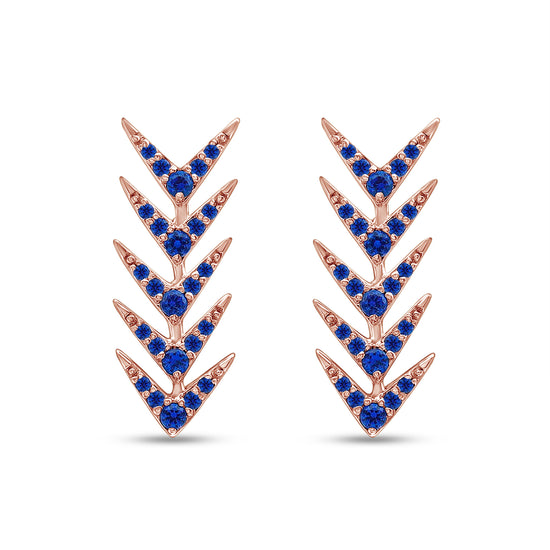 Round Cut Simulated Blue Sapphire Arrow Climbers Ear Crawler Earrings For Women In 10K Or 14K Solid Gold And 925 Sterling Silver